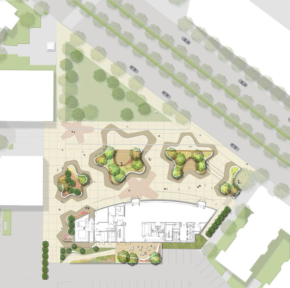 麻省藝術(shù)與設(shè)計學(xué)院宿舍樓前小廣場設(shè)計