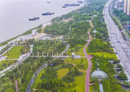 武漢最大江灘廣場的雨水花園