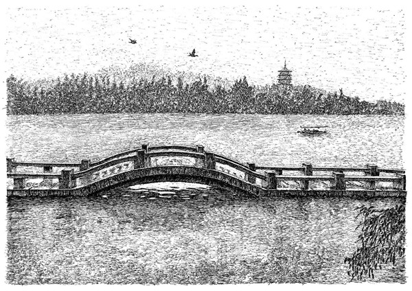 西湖美 迎亞運(yùn) 張建庭鋼筆畫展主媒體中心啟幕