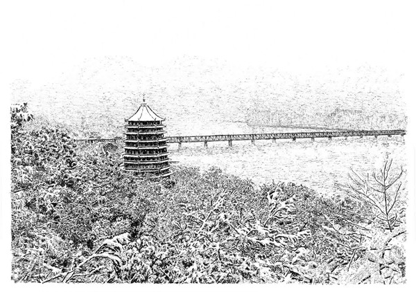 西湖美 迎亞運(yùn) 張建庭鋼筆畫展主媒體中心啟幕